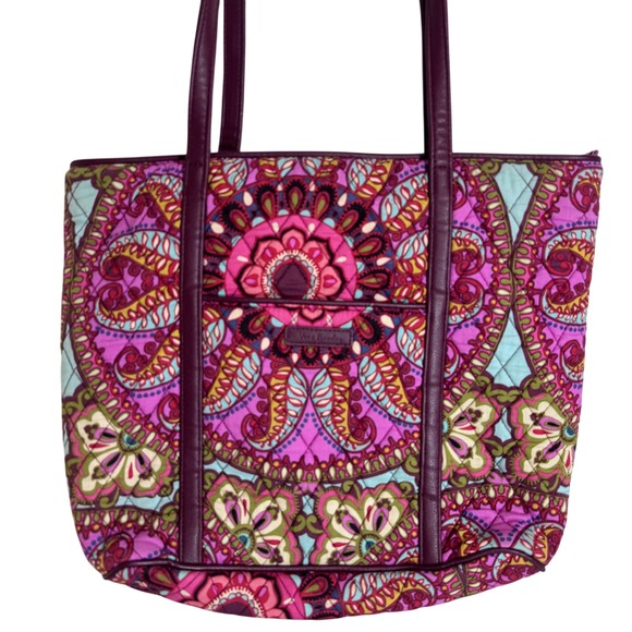 Vera Bradley Handbags - Vera Bradley Pink Paisley Quilted Cotton Tote Bag Straps Boho Festival Floral